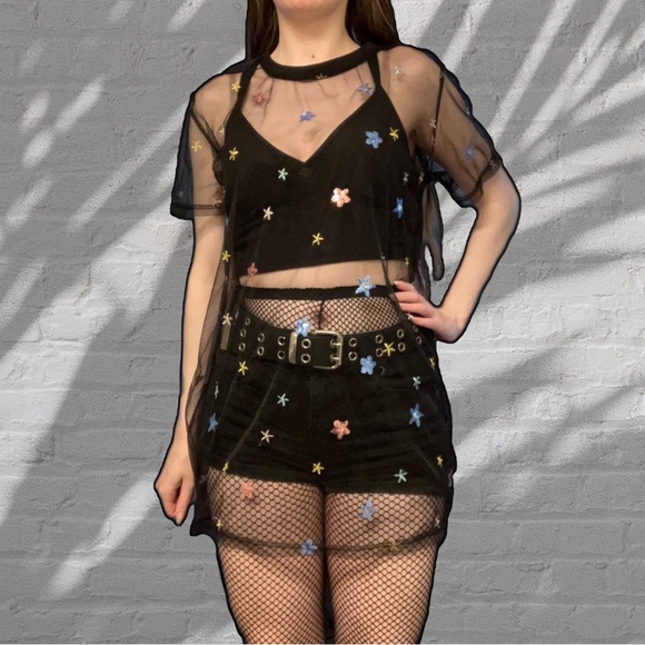 NEW BEAUTIFUL RARE CELESTIAL STAR EMBROIDERY BLACK MESH DRESS - Picture 3 of 15